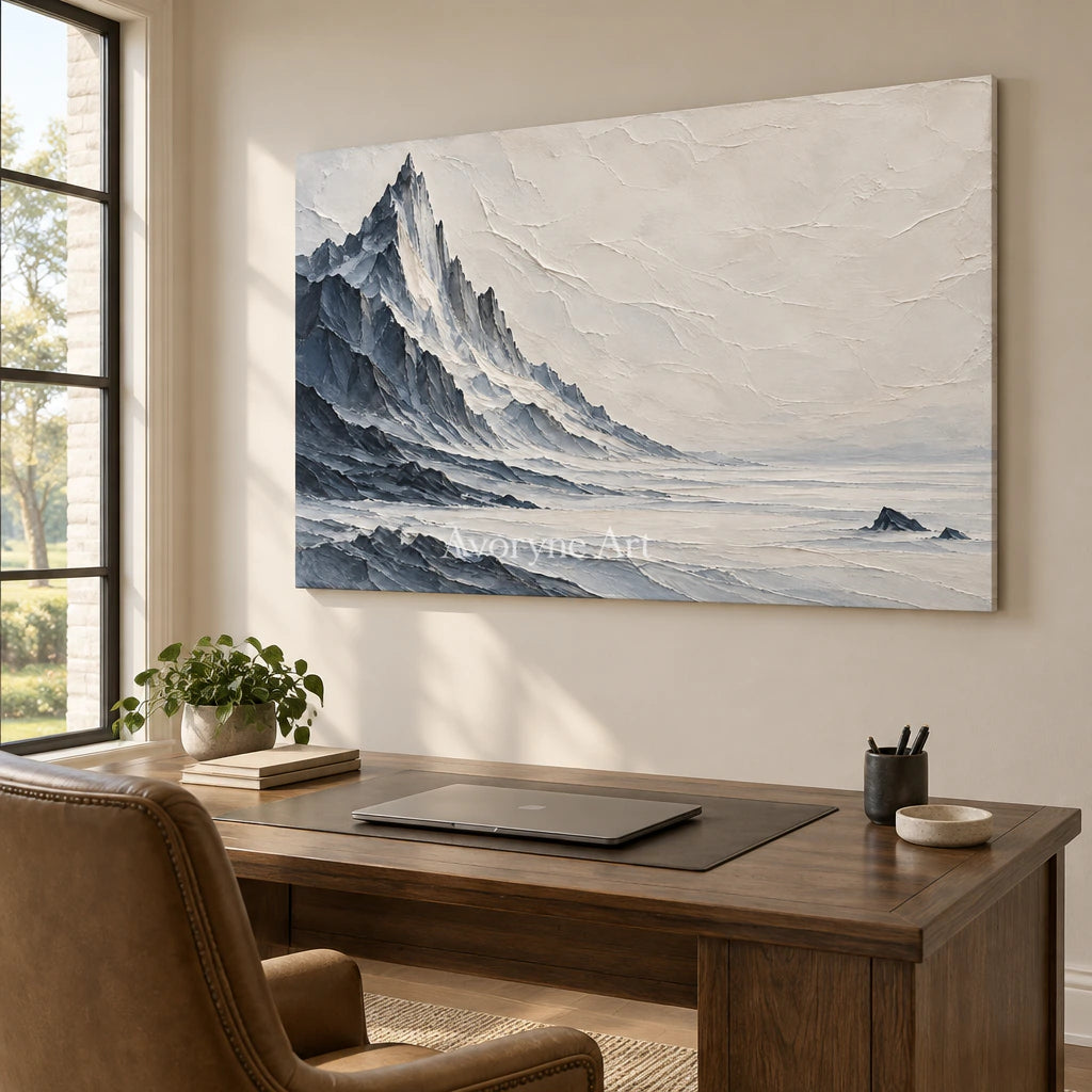 Glacial Solitude: White Mountain Relief Wall Art — office frameless