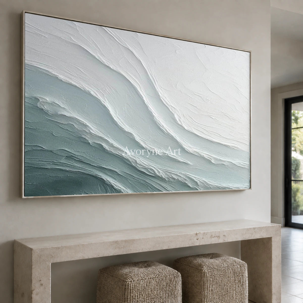 Seafoam Fold: White Panoramic Sculptural Wave Wall Art — entry silver