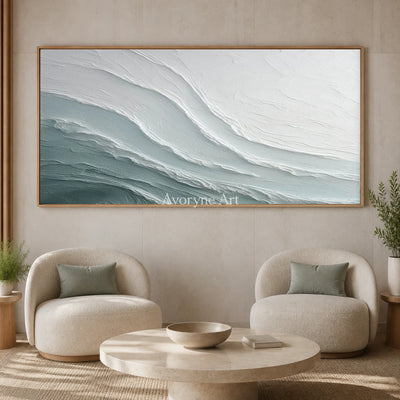 Seafoam Fold: White Panoramic Sculptural Wave Wall Art — hotel wood