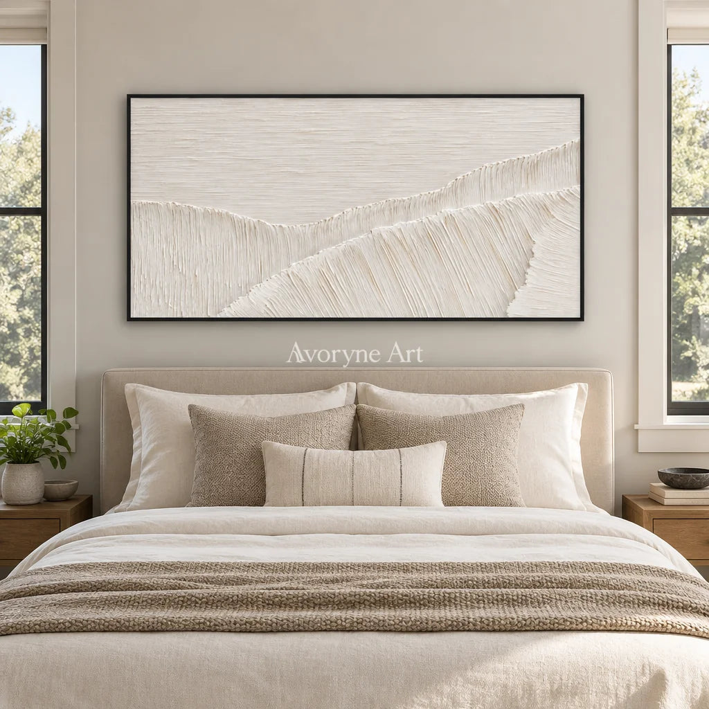 Ivory Current: White Panoramic Textured Art Wall Art — bedroom black