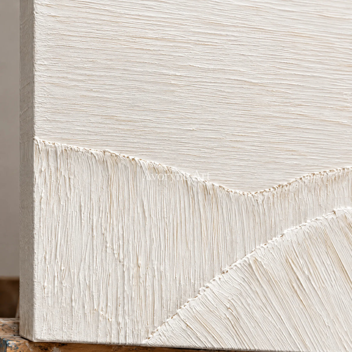 Ivory Current: White Panoramic Textured Art Wall Art — detail easel