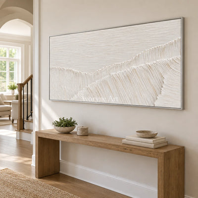 Ivory Current: White Panoramic Textured Art Wall Art — entry silver