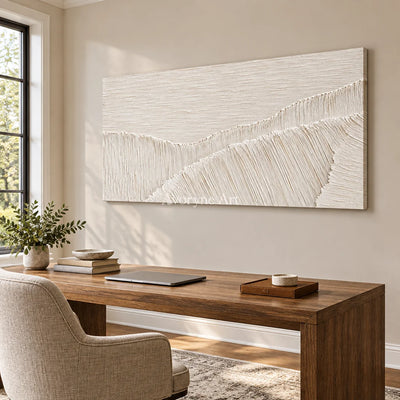 Ivory Current: White Panoramic Textured Art Wall Art — office frameless