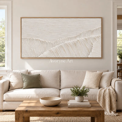 Ivory Current: White Panoramic Textured Art Wall Art — villa wood