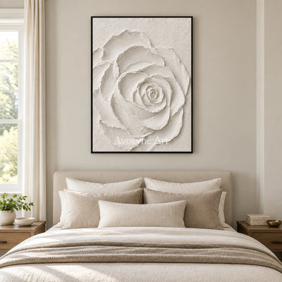 Rose in Chalk: White Rose Relief Wall Art — bedroom black