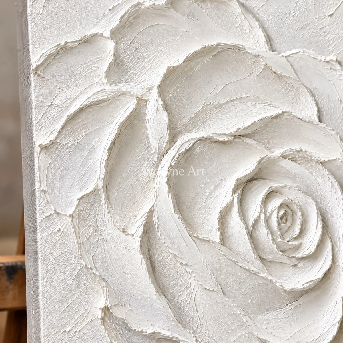 Rose in Chalk: White Rose Relief Wall Art — detail easel