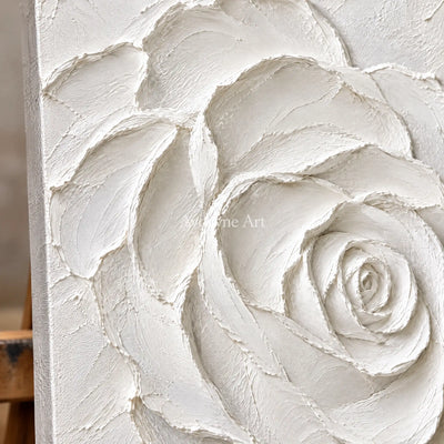 Rose in Chalk: White Rose Relief Wall Art — detail easel