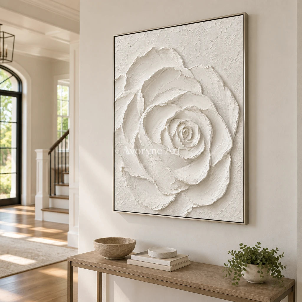 Rose in Chalk: White Rose Relief Wall Art — entry silver