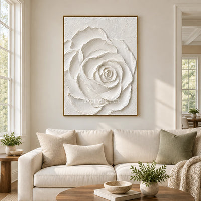Rose in Chalk: White Rose Relief Wall Art — living gold