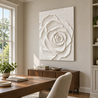 Rose in Chalk: White Rose Relief Wall Art — office frameless