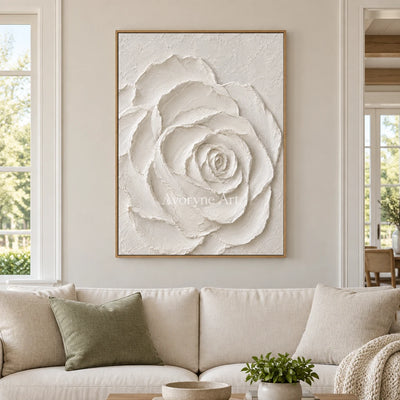 Rose in Chalk: White Rose Relief Wall Art — villa wood