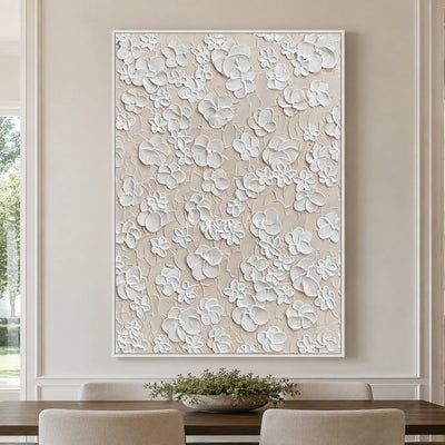 Petal Reverie: White Sculptural Floral Wall Art — dining white