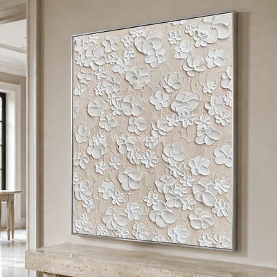Petal Reverie: White Sculptural Floral Wall Art — entry silver