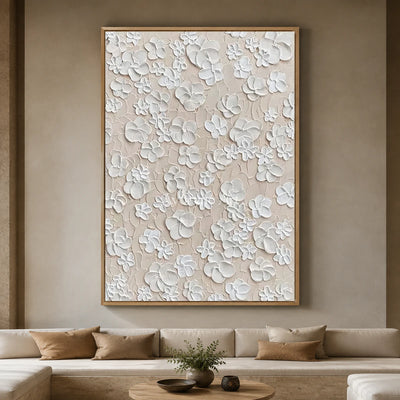 Petal Reverie: White Sculptural Floral Wall Art — hotel wood