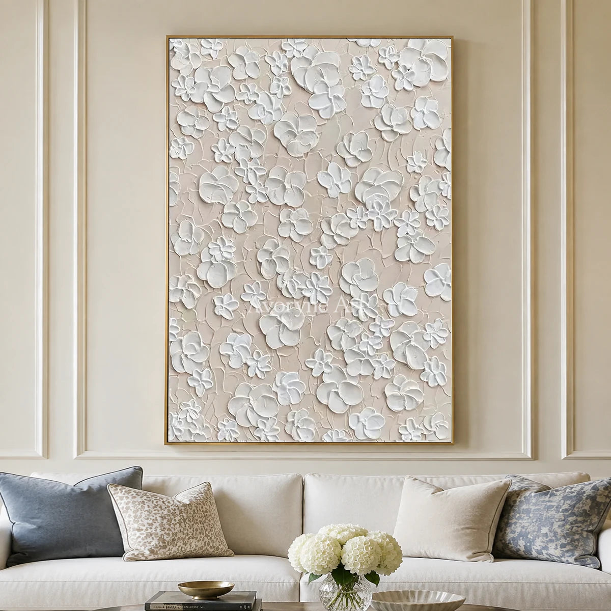 Petal Reverie: White Sculptural Floral Wall Art — living gold