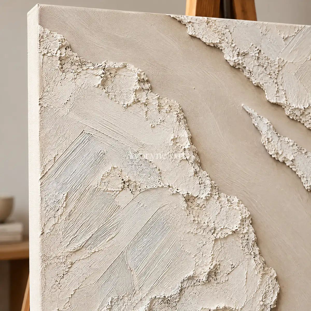 Weathered Passage: White Texture Abstract Wall Art — detail easel