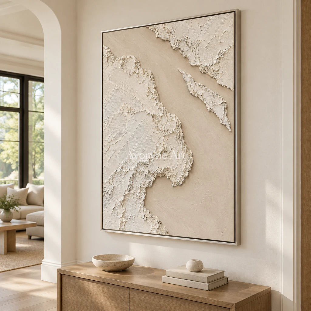 Weathered Passage: White Texture Abstract Wall Art — entry silver
