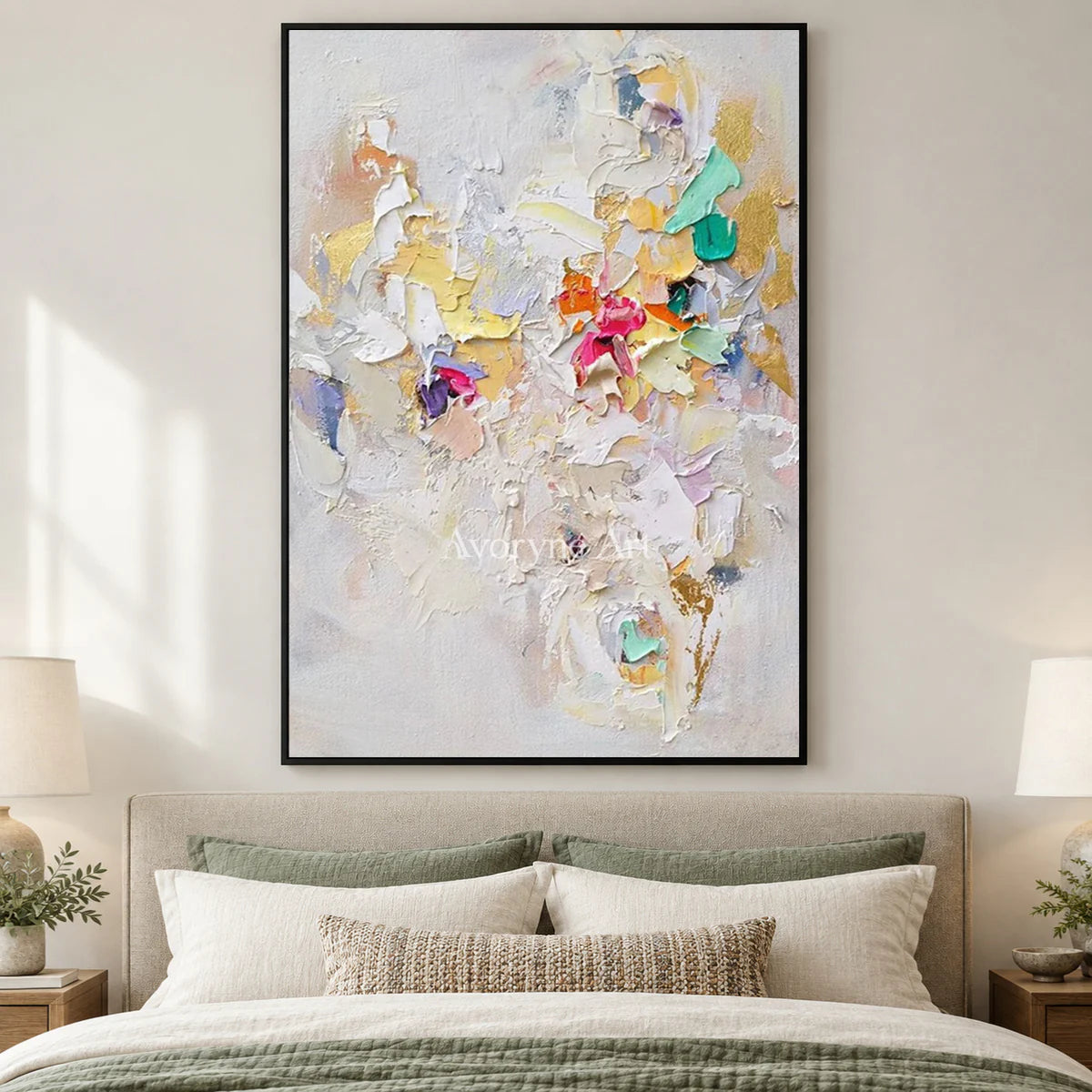 Pastel Fragments: White Textured Abstract Wall Art — bedroom black