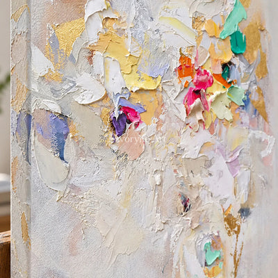 Pastel Fragments: White Textured Abstract Wall Art — detail easel