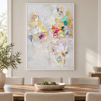 Pastel Fragments: White Textured Abstract Wall Art — dining white