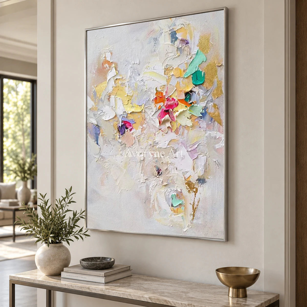 Pastel Fragments: White Textured Abstract Wall Art — entry silver