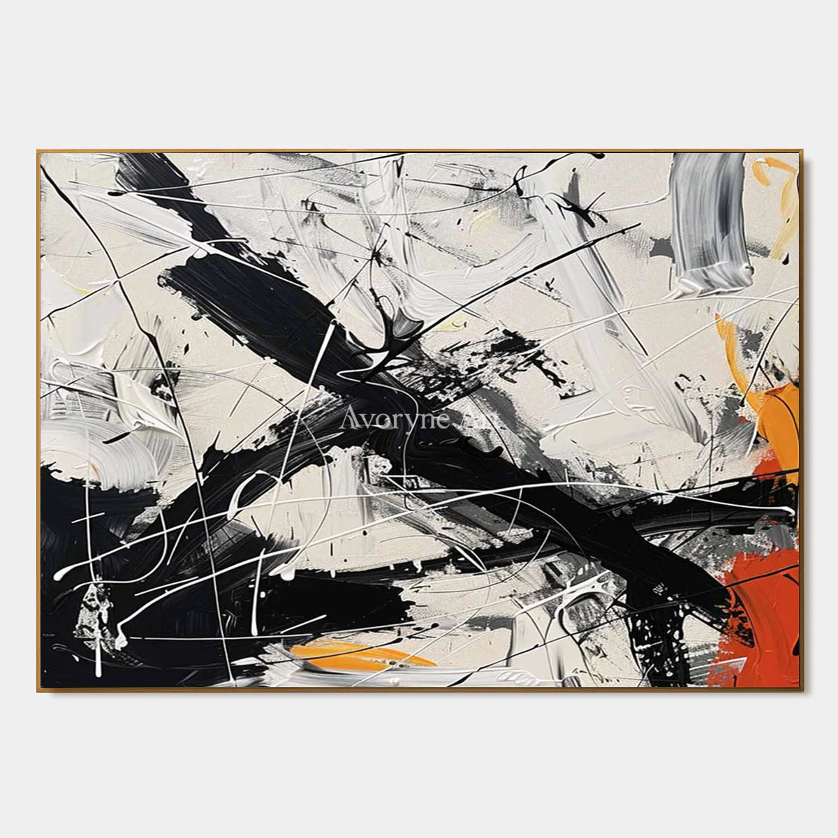 Oblique Momentum: White Textured Abstract Wall Art with Black Gestures — primary