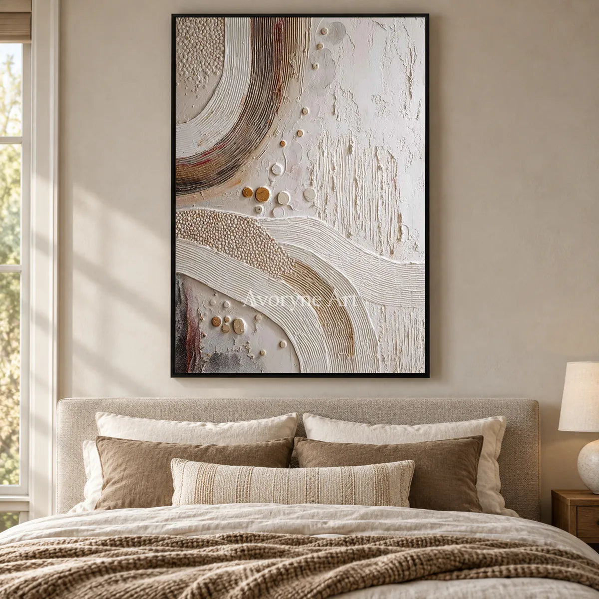 The Arc Returns: White Textured Abstract Wall Art with Curved Bands — bedroom black