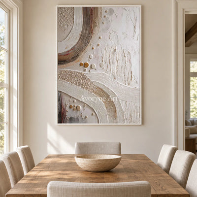 The Arc Returns: White Textured Abstract Wall Art with Curved Bands — dining white