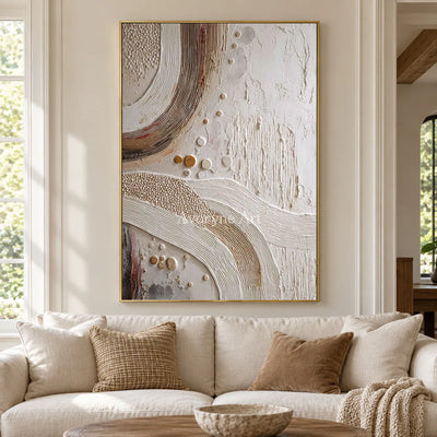 The Arc Returns: White Textured Abstract Wall Art with Curved Bands — living gold