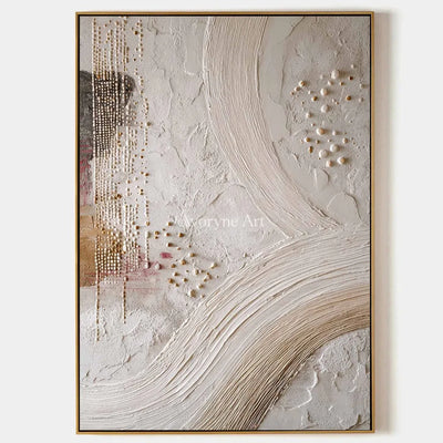 Ivory Arcs and Pearls: White Textured Abstract Wall Art with Curves and Dots — primary