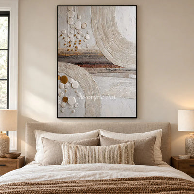 Circles Across Strata: White Textured Abstract Wall Art with Ridged Arcs — bedroom black