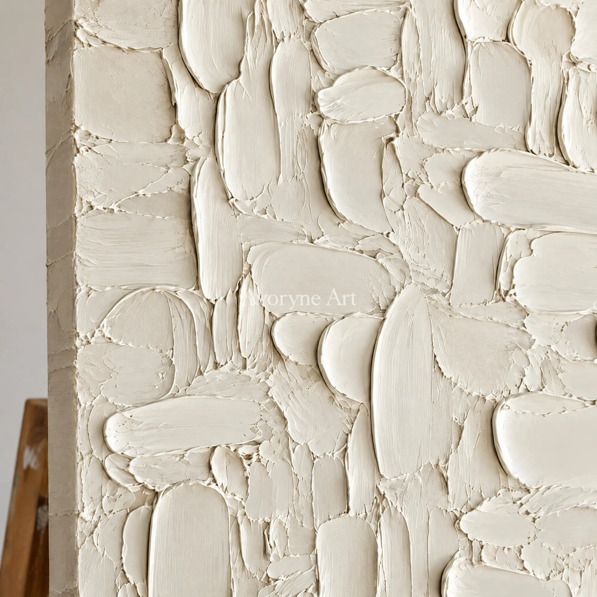 Ivory Mosaic: White Textured Blocks Wall Art — detail easel