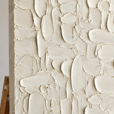 Ivory Mosaic: White Textured Blocks Wall Art — detail easel