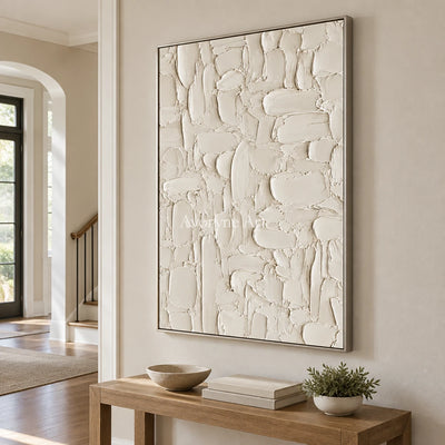 Ivory Mosaic: White Textured Blocks Wall Art — entry silver
