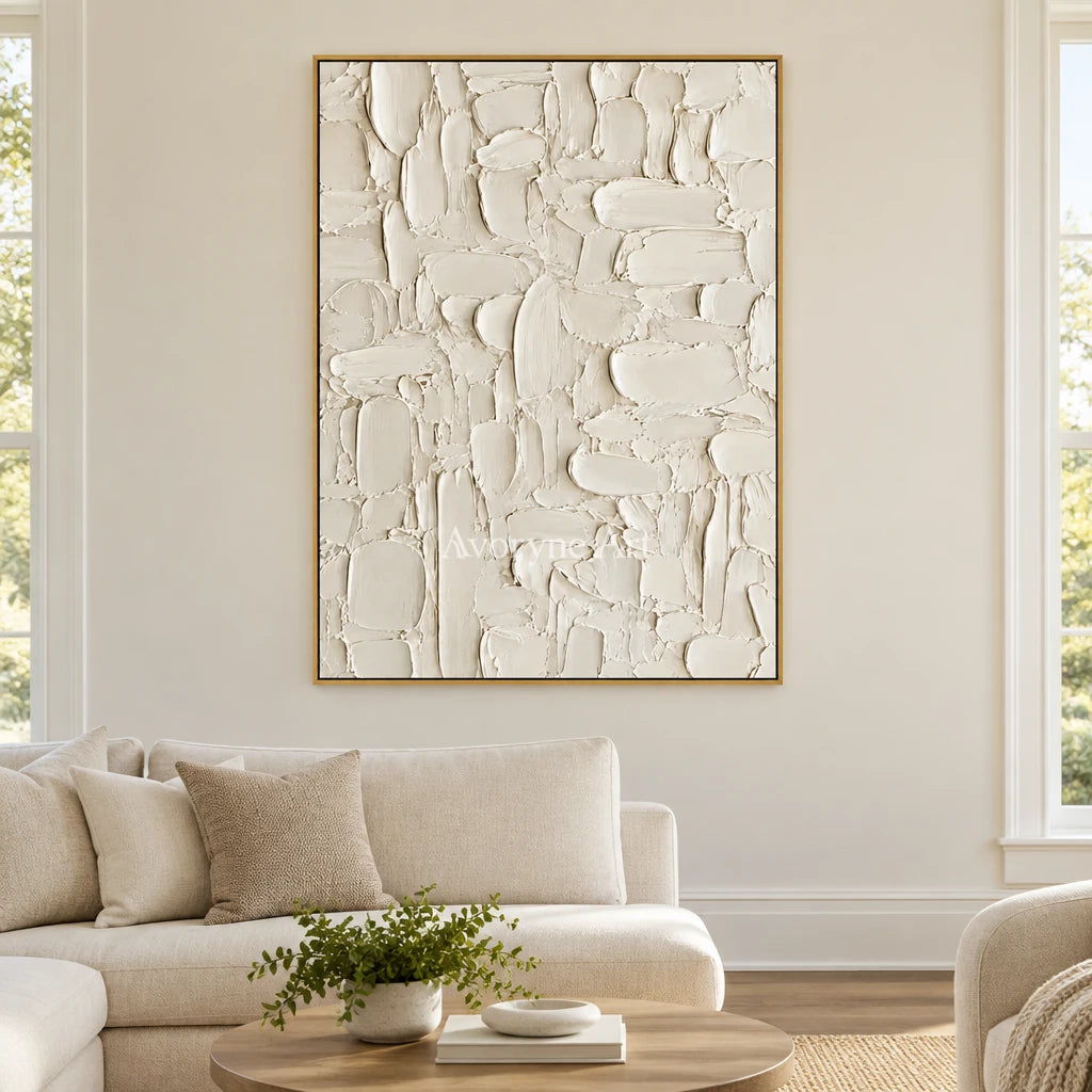 Ivory Mosaic: White Textured Blocks Wall Art — living gold