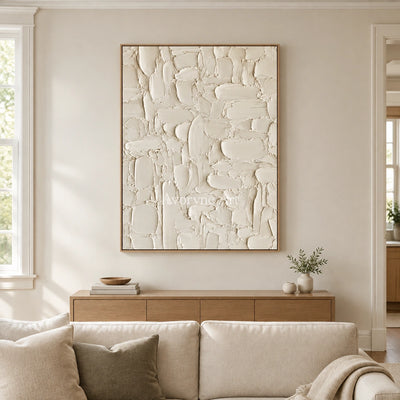 Ivory Mosaic: White Textured Blocks Wall Art — villa wood