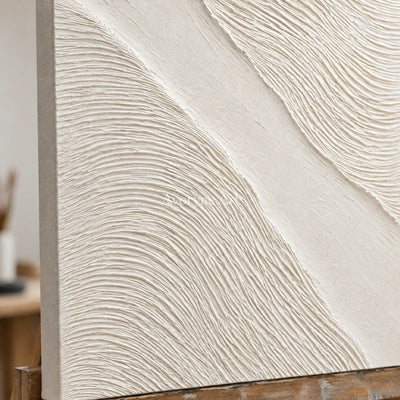 Ivory Driftways: White Textured Diptych Wall Art — detail easel