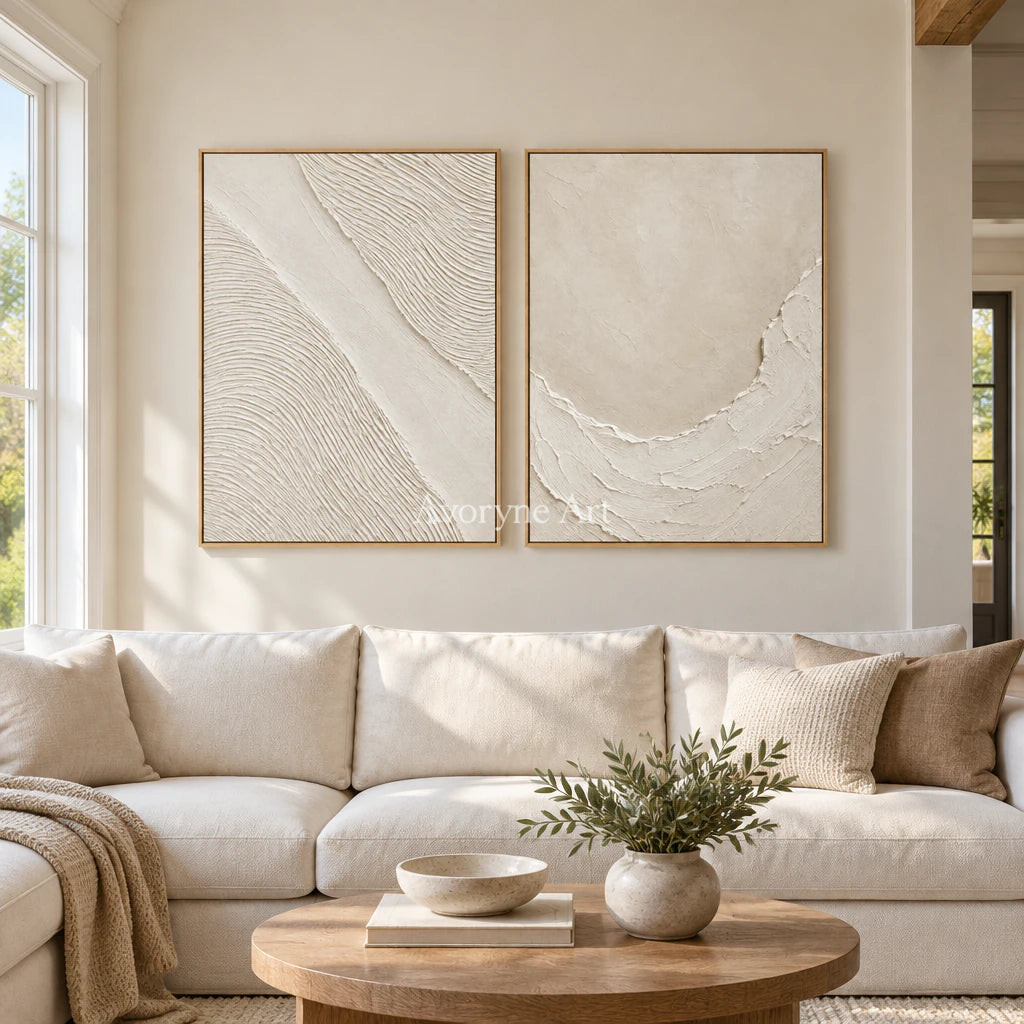 Ivory Driftways: White Textured Diptych Wall Art — villa wood