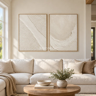 Ivory Driftways: White Textured Diptych Wall Art — villa wood