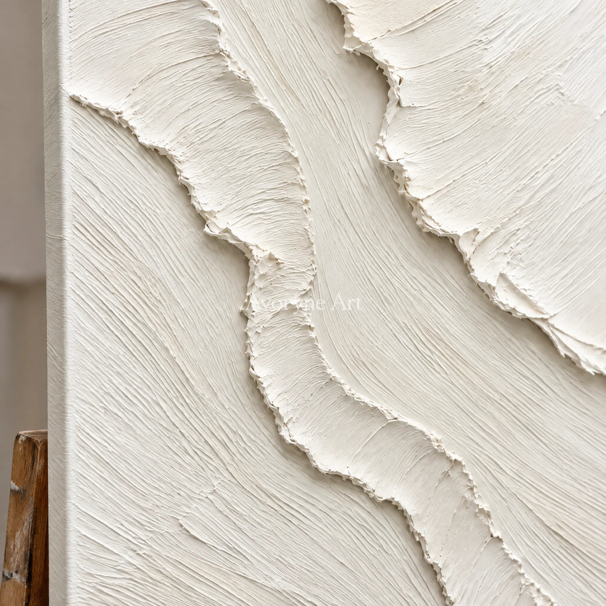 Ivory Slant: White Textured Folds Wall Art — detail easel