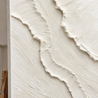 Ivory Slant: White Textured Folds Wall Art — detail easel