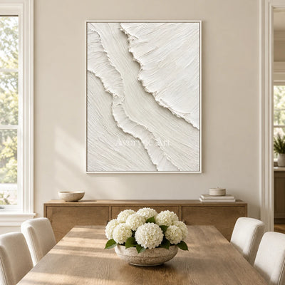 Ivory Slant: White Textured Folds Wall Art — dining white