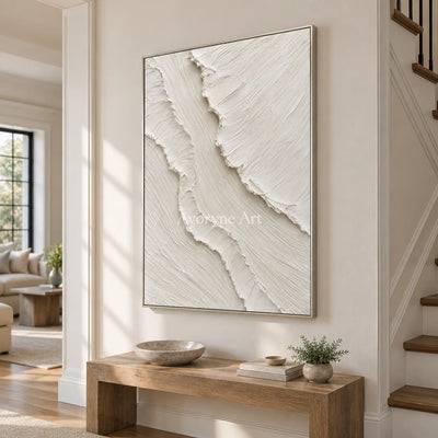 Ivory Slant: White Textured Folds Wall Art — entry silver