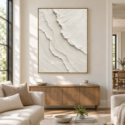 Ivory Slant: White Textured Folds Wall Art — living gold