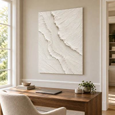 Ivory Slant: White Textured Folds Wall Art — office frameless