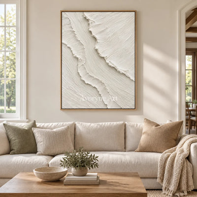 Ivory Slant: White Textured Folds Wall Art — villa wood
