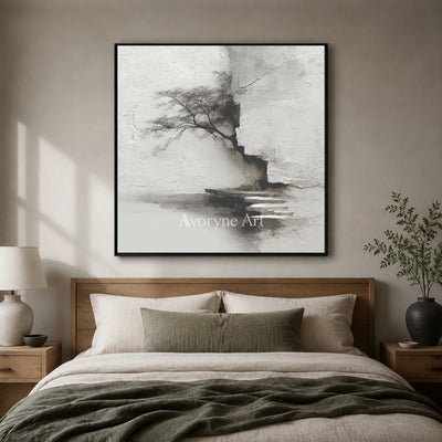 Stillwater Steps: White Textured Landscape Wall Art — bedroom black
