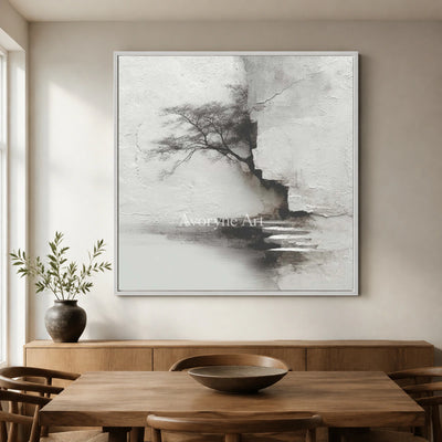 Stillwater Steps: White Textured Landscape Wall Art — dining white