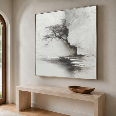 Stillwater Steps: White Textured Landscape Wall Art — entry silver