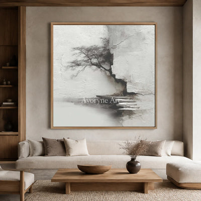 Stillwater Steps: White Textured Landscape Wall Art — hotel wood